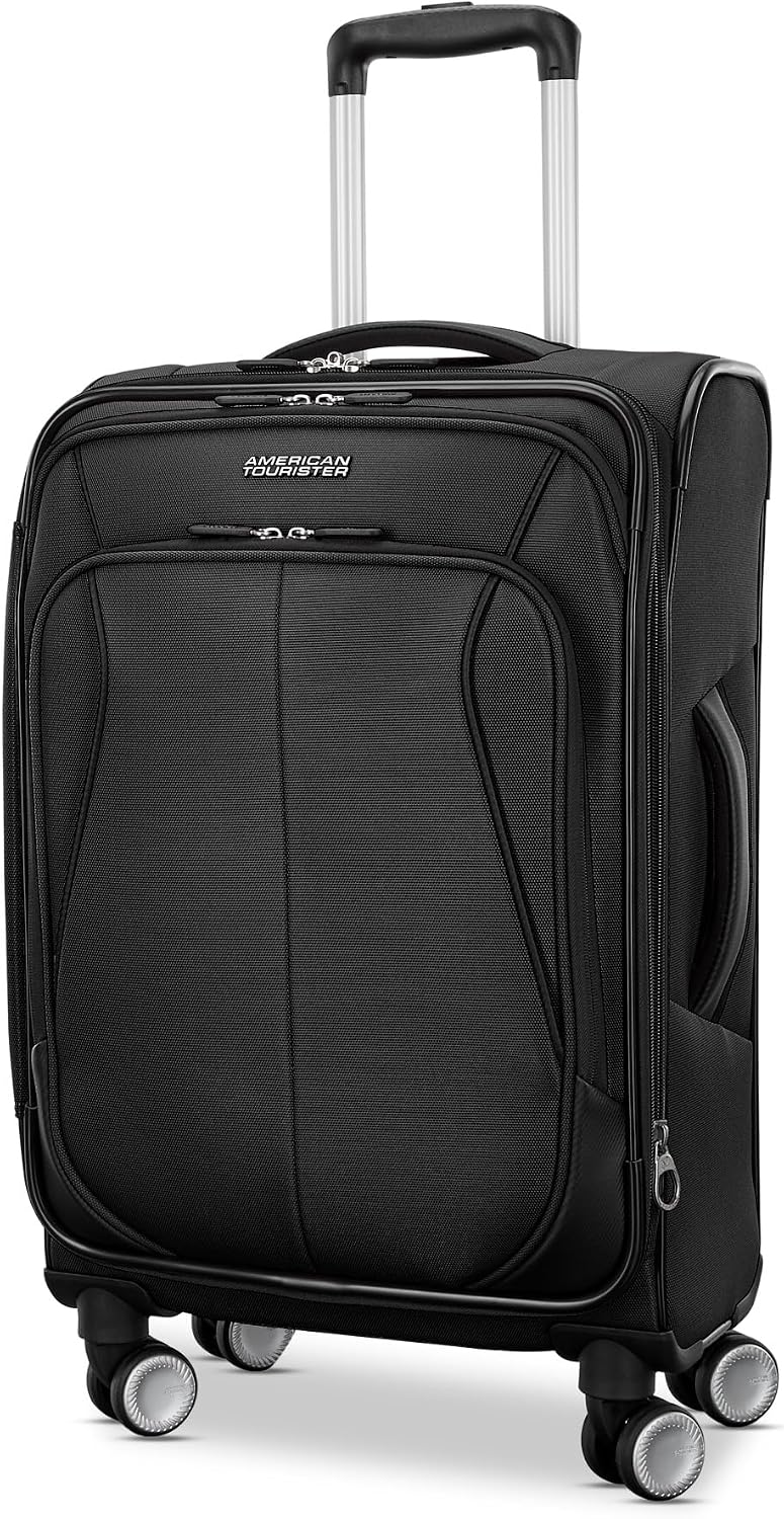 American Tourister 4 KIX 3.0 Carry-On Softside Expandable Luggage with 4 Spinner Wheels, Black