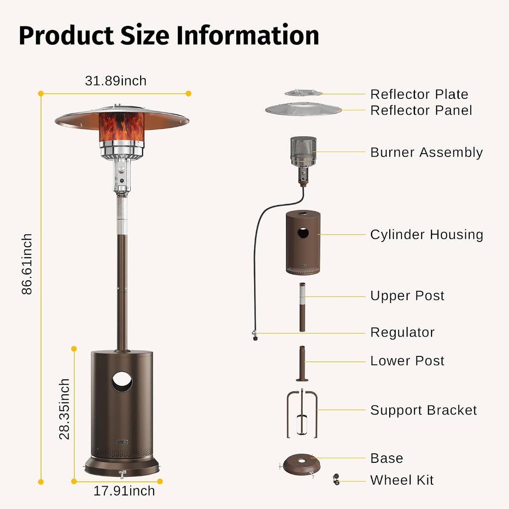 EAST OAK 55,000 BTU Propane Patio Heater with Round Table - Bronze - UR55BN2