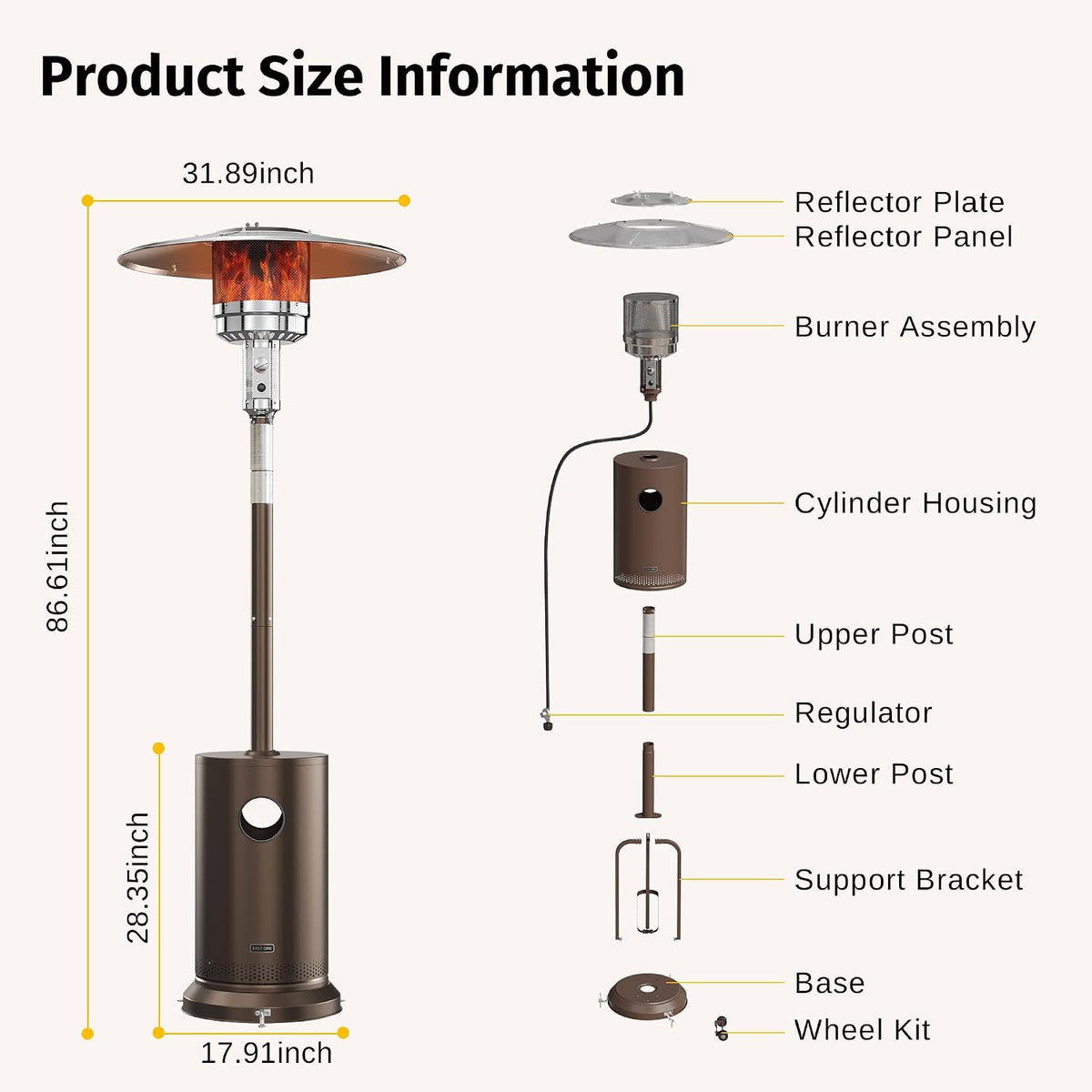 EAST OAK 55,000 BTU Propane Patio Heater with Round Table - Bronze - UR55BN2