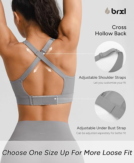 BRXL Women's Sports Bra With Front Closure - Grey - MD (NIB)