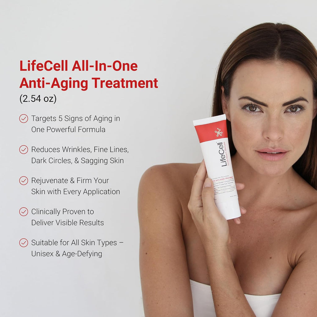 LifeCell Anti-Aging Cream for Wrinkles, Fine Lines & Dark Circles, 2.54oz | All-in-One Formula with Retinol, Vitamin C, DMAE & Hyaluronic Acid – Targets Sun Damage, Fragrance-Free, All Skin Types