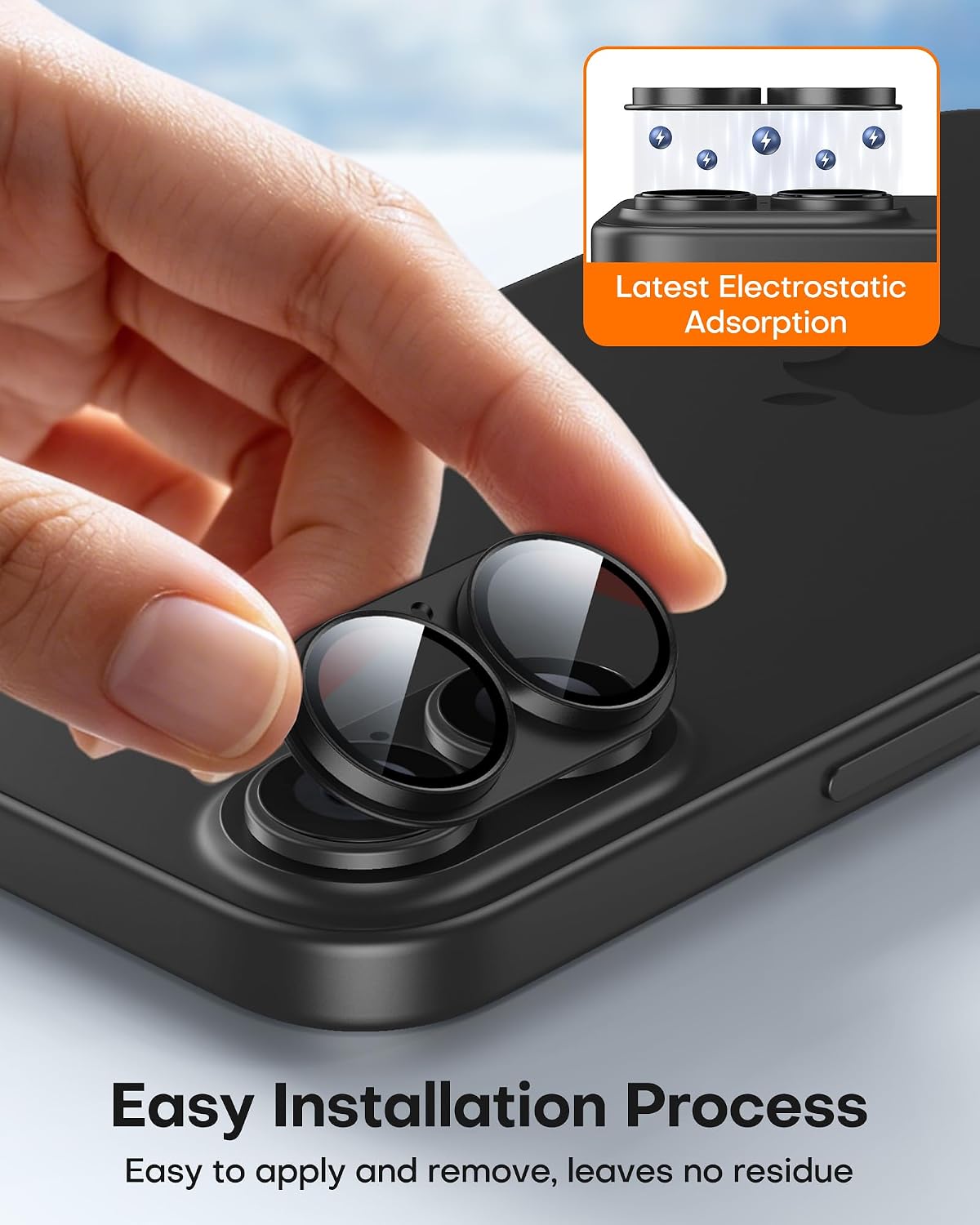 TAURI 2 Pack for iPhone 16/iPhone 16 Plus Camera Lens Protector - Black
