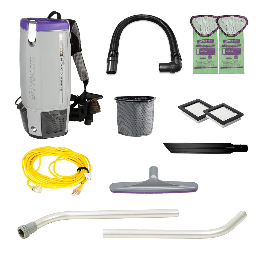 ProTeam Super Coach Pro 10 Backpack Vacuum Commercial with 2 Piece Wand Tool Kit