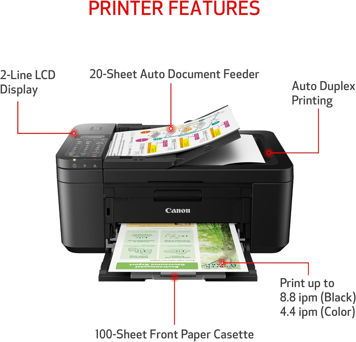 Canon PIXMA TR4720 All-in-One Wireless Printer, Home Use with Auto Document Feeder, Mobile Printing and Built-in Fax, Black