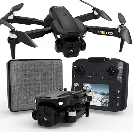 Toladrone TD12LCD Drone with Camera, Foldable RC Drone with LCD Screen Remote Control Brushless Motor Dron Optical Flow Positioning Drones for Adults Quadcopter for Beginners