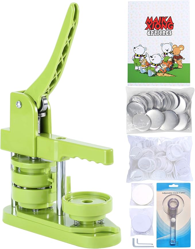 Button Maker Machine 58mm - (3rd Gen) Installation-Free 58mm(2.25in) DIY Pin Badge Button Maker Press Machine Badge Punch Press with Free 100pcs Button Parts&Pictures&Circle Cutter&Magic Book