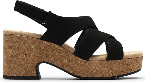 CLARKS Women's Nerisa Grace Wedge Sandal - Black Nubuck - 9W