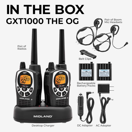 Midland GXT1000 GMRS Two-Way Radio Bundle - GXT1000VP4  22 Channels PLUS 28 EXTRA CHANNELS    NEW