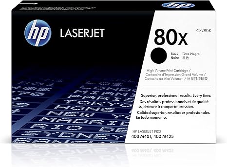 HP 80X Black High-yield Toner Cartridge | Works with HP LaserJet Pro 400 M401 Series, HP LaserJet Pro 400 MFP M425 Series | CF280X