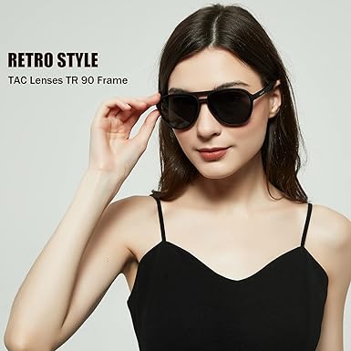 Lasiyanor Lightweight TAC Polarized Tinted Classic Vintage Retro 70s Sunglasses, TR-90 Frame for Women Men, UV 400 Protection(OPEN BOX)