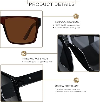 LYZOIT Square Sunglasses for Men Women Polarized Oversized Big (2 PACK) (NEW, OPEN BOX)