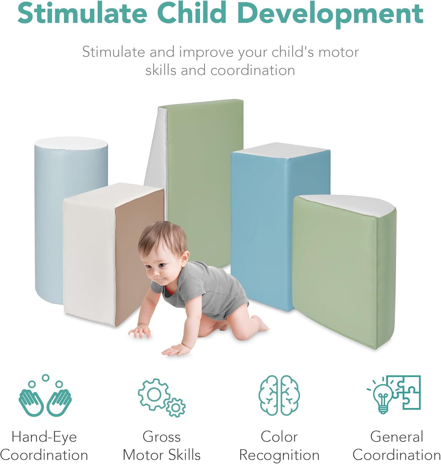 Best Choice Products - 5-Piece Kids Climb & Crawl Soft Foam Shapes Structure Playset - Earth Tone