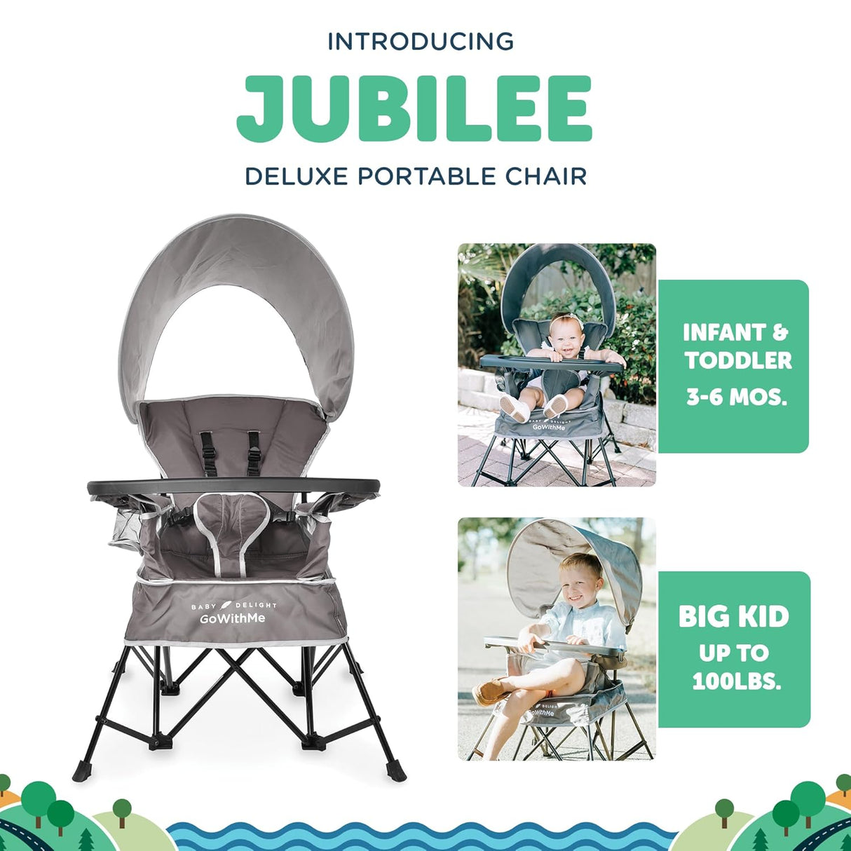 Baby Delight Go with Me Jubilee Deluxe Portable Chair | Indoor and Outdoor | Sun Canopy | Grey