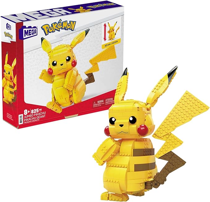 MEGA Pokémon Building Toys Set Jumbo Pikachu with 806 Pieces, Articulated and Poseable, 12 Inches Tall, for Kids (New, Open Box)