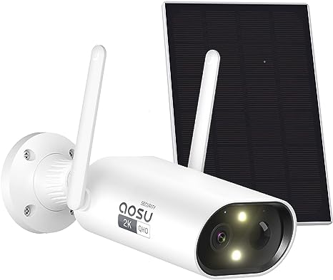 AOSU Security Camera Outdoor Wireless- 2K Wi-Fi Solar Camera Work with Alexa, Google Assistant for Home Security, Color Night Version, 2-Way Talk, Human Detection, IP65 Waterproof, Cloud/SD Storage