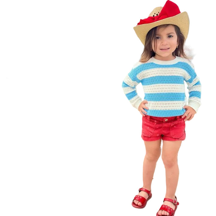 CAT & JACK | Girls Blue Stripe Pull Over Knit Sweater | 5T