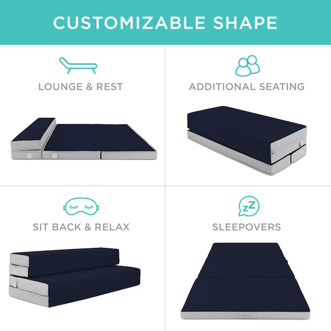 Best Choice Products - 4in Portable Mattress Topper, Tri-Fold Mattress Pad - Midnight Blue