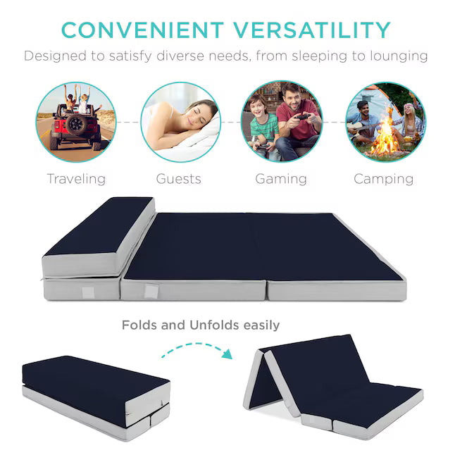 Best Choice Products - 4in Portable Mattress Topper, Tri-Fold Mattress Pad - Midnight Blue