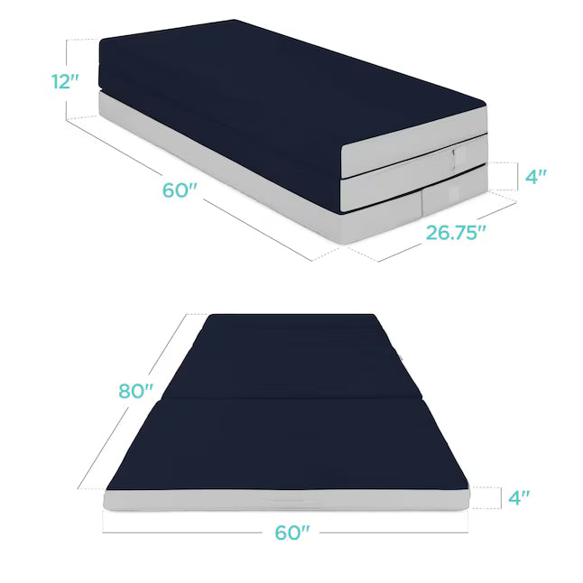 Best Choice Products - 4in Portable Mattress Topper, Tri-Fold Mattress Pad - Midnight Blue