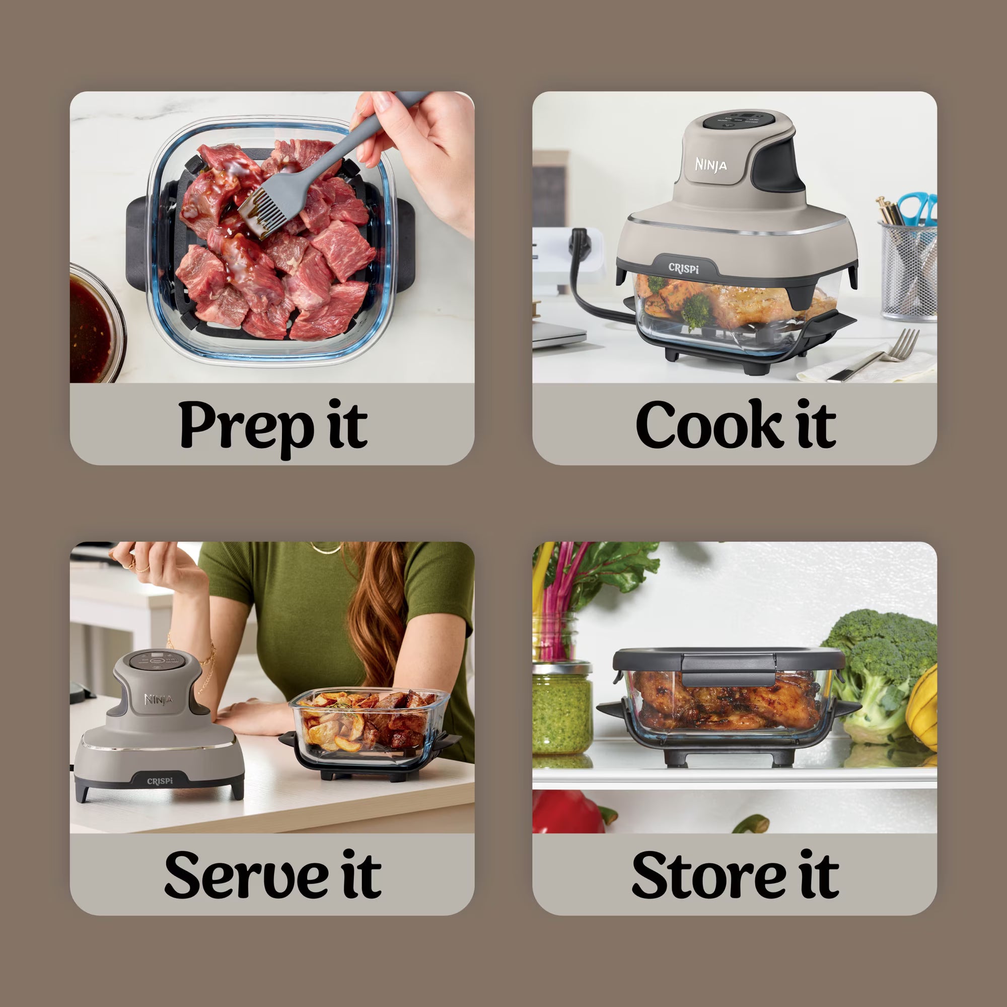 Ninja Crispi Glass Air Fryer 4-Qt, 4-in-1, Stone