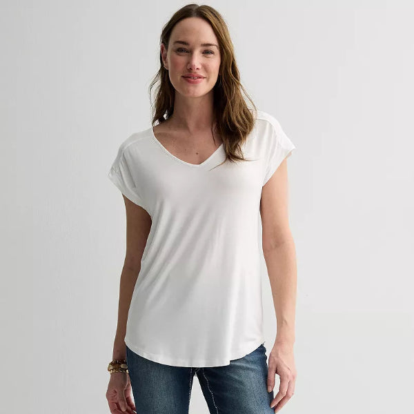 HUE Women's V-Neck High-Low Legging Top in White | XL