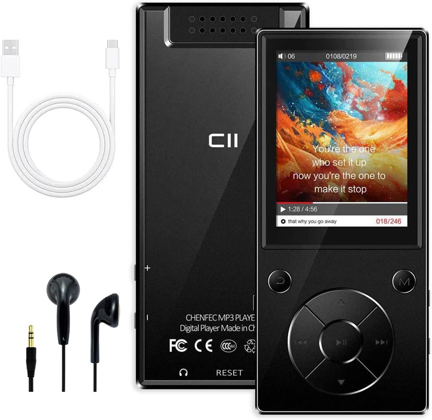 ChenFec MP3 Player with Bluetooth 32GB MP3 Players 2.4 Inch Large Screen Lossless Music High-Fidelity Sound Quality Support Recording FM Kids Student Adult mp4 Player,Expandable Memory 128GB,Black