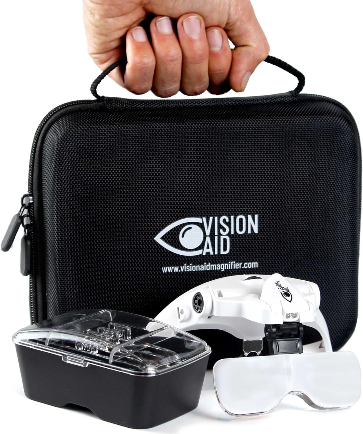 Vision Aid Magnifying Glasses with LED Light, 5 Lenses, Headband, Storage Case | Hands Free Lighted Head Mount Magnifier for Hobby Crafts