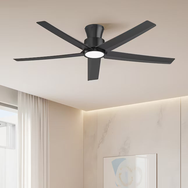 ocioc WFIVE 52-in Matte Black LED Flush Mount Ceiling Fan