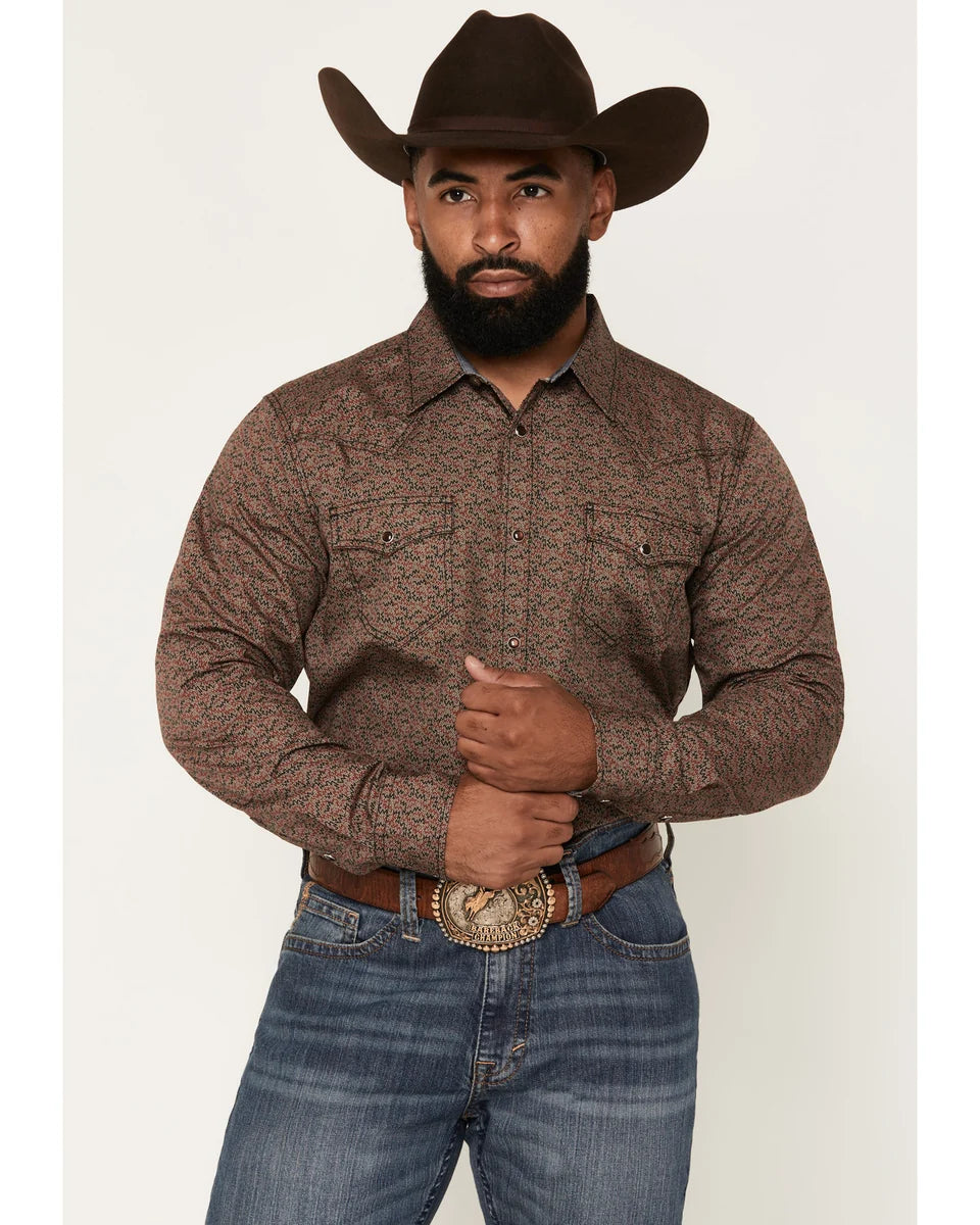 Cody James Men's Fireball Geo Print Long Sleeve Snap Western Shirt - Brown - Size Large