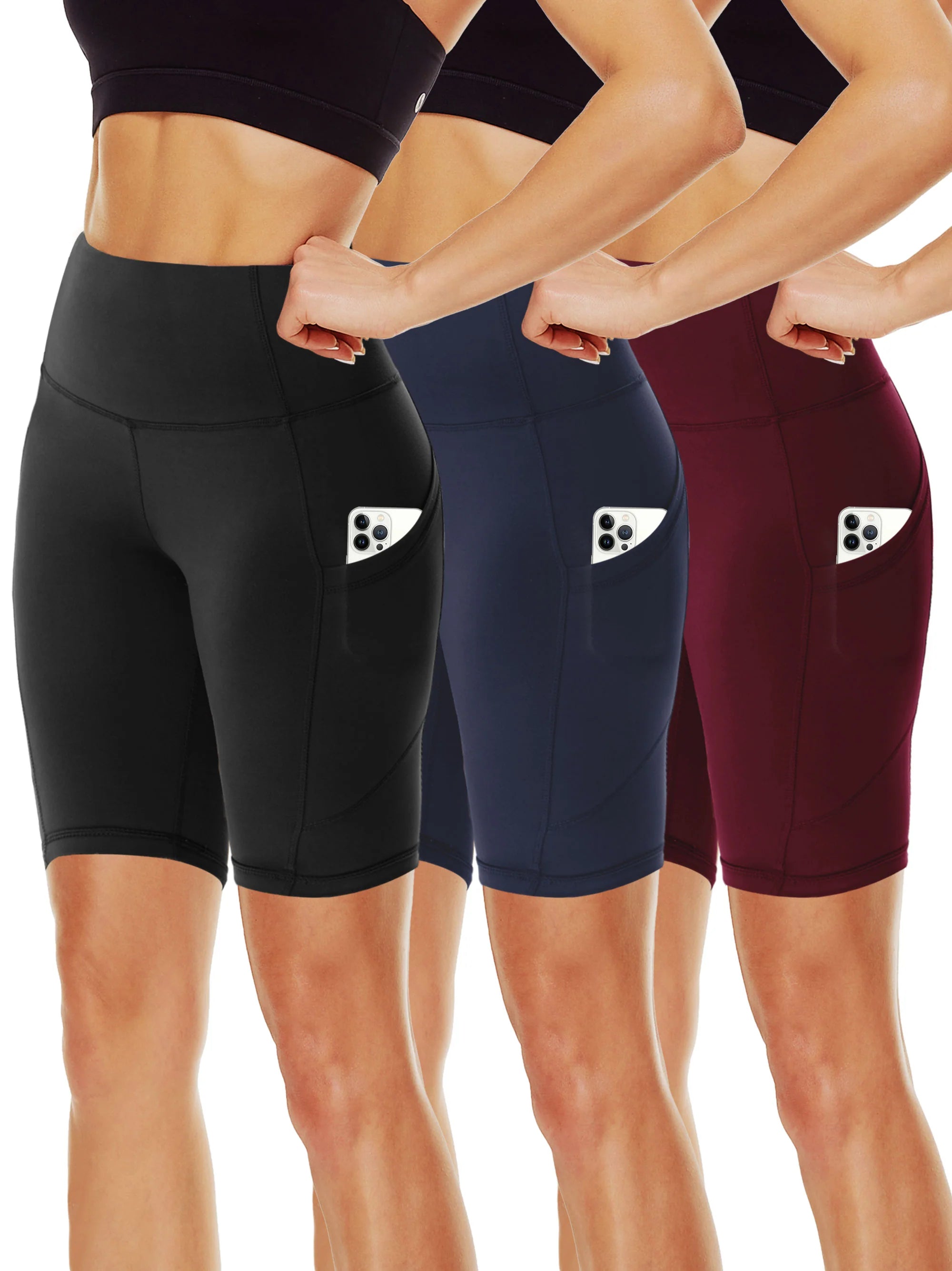 Biker Shorts for Women- 3x -11" High Waist, with Pockets, Pack of 3-Showitty