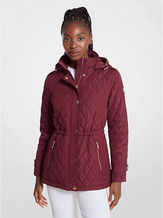 Michael Kors Quilted Hooded Jacket, Merlot  Size: Large