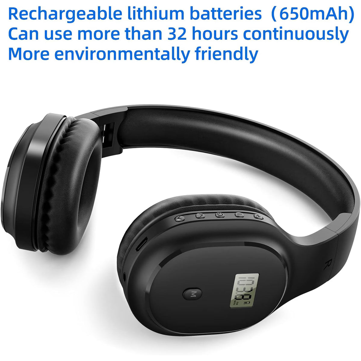 FM Radio Headphones, Rechargeable Portable Headset with Built-in Microphone, A8 (Black)