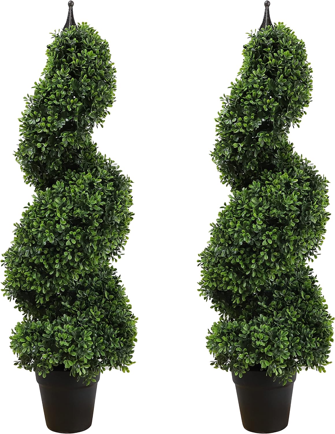 Momoplant Artificial Boxwood Spiral Topiary Tree 3ft (2 Pieces) Faux Topiary Tree Outdoor Faux Potted Tree，35 inch Feaux topiaries Trees