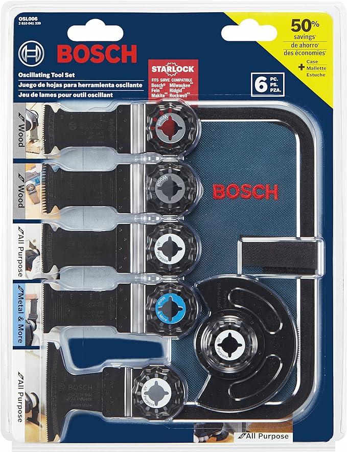 BOSCH OSL006 5-Piece Starlock Oscillating Multi Tool Assorted Set Blades for Mixed Applications in Metal, Wood and Other General Purpose Materials with Included Pouch