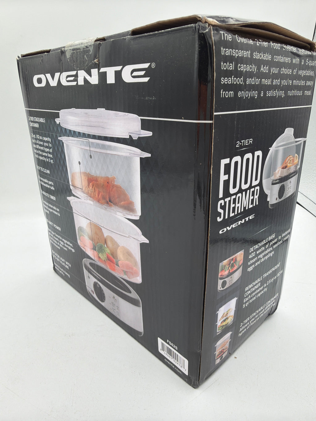 OVENTE 2-Tier Electric Food Steamer, 5 Quart Stainless Steel Stackable Steam Cooker with 400W Power, 60-Minute Timer & Auto Shut-Off