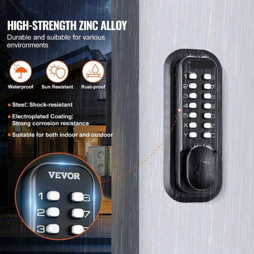 VEVOR Mechanical Keyless Gate Lock | 14-Digit Keypad | Outdoor Waterproof | OL601HD2-B-01