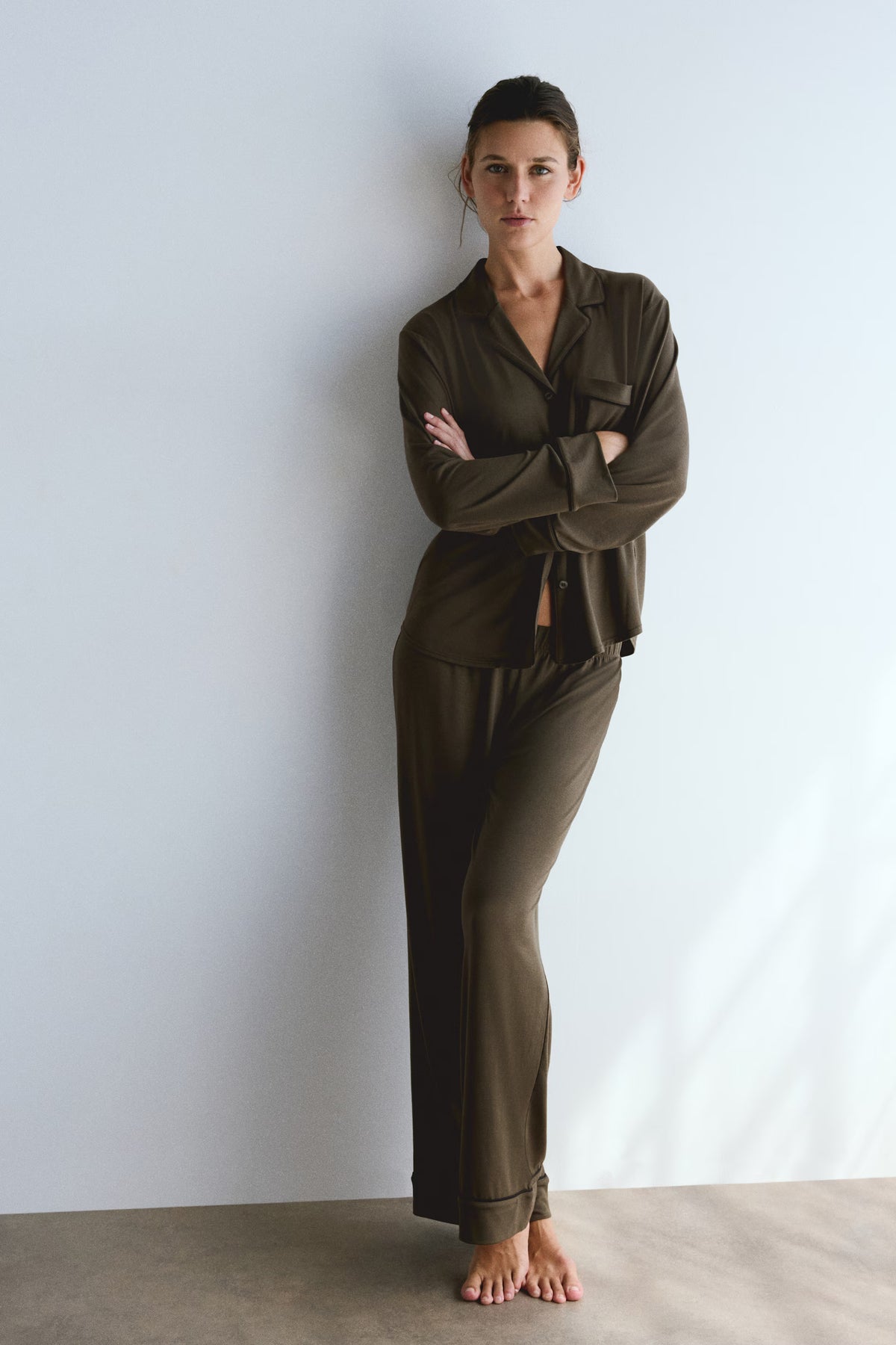 H&M - Women's Viscose-Blend Pajama Set - Dark Khaki Green - US Small