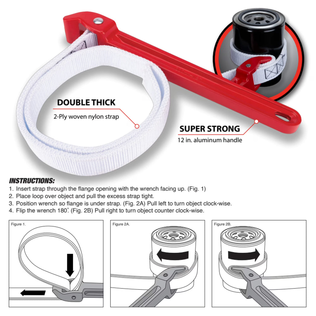 Performance Tool W2150 12 in. Aluminum Strap Wrench, Red