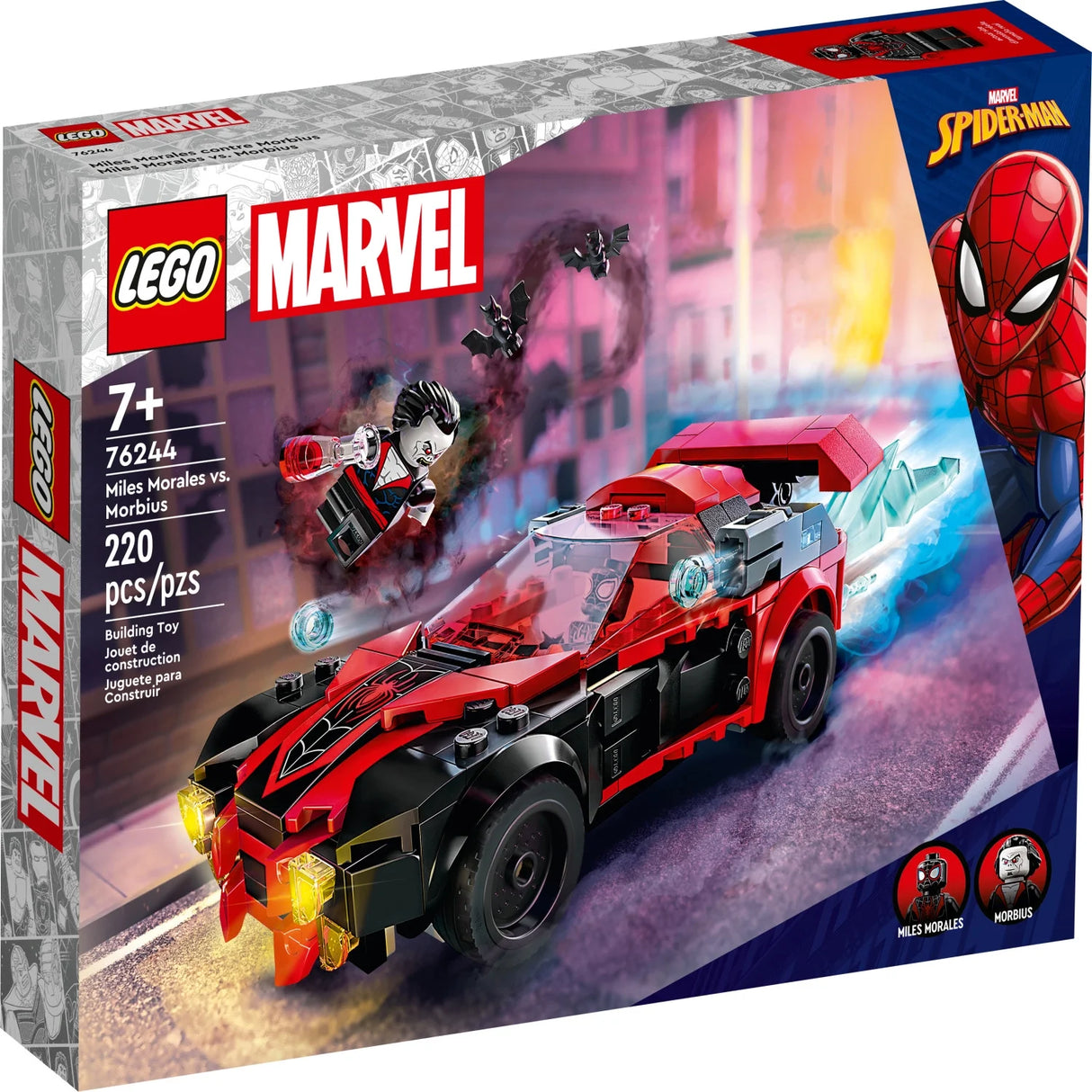 LEGO Marvel Spider-Man Miles Morales vs. Morbius 76244 Building Toy - Featuring Race Car and Action Minifigures, Adventures in The Spiderverse, Movie Inspired Set, Fun for Boys, Girls, and Kids(New open Box)