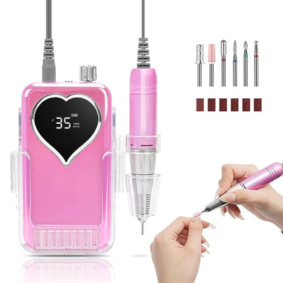 Electric Nail Drill Machine Professional Rechargeable 35000 RPM Nail Drill, Cordless Electric Nail File for Acrylic, Portable E-File with Battery,Polishing, Nail Removing for Salon at Home (Pink)