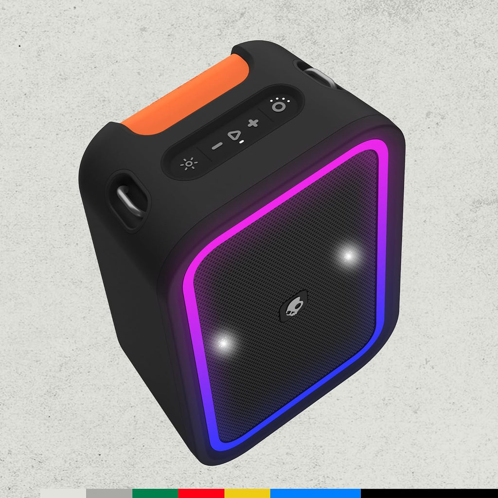 Skullcandy Stomp Bluetooth Speaker – IPX7 Waterproof Wireless Portable Speaker, with LED Lightshow & Strobe Modes, 12 Hour Battery, Multi-Link, & USB-C & USB-A Output Charging (Stomp, Black)