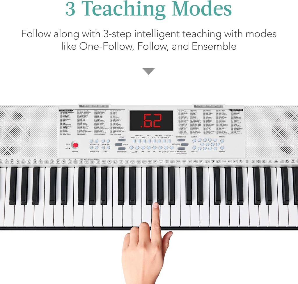 Best Choice Products - 61-Key Beginners Electronic Keyboard Piano Set w/ 3 Modes, Microphone - White