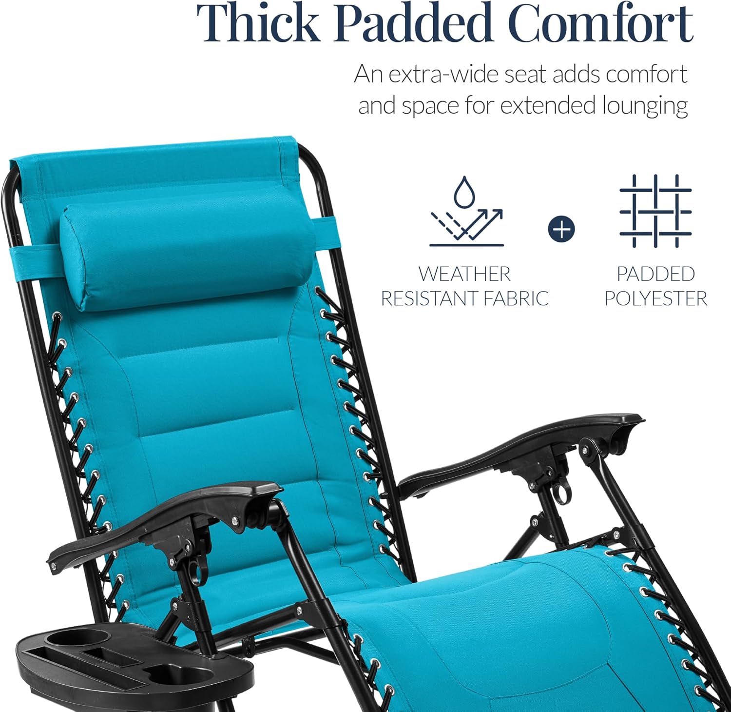 Best Choice Products - Oversized Padded Zero Gravity Chair, Folding Recliner w/ Headrest, Side Tray - Aqua Blue