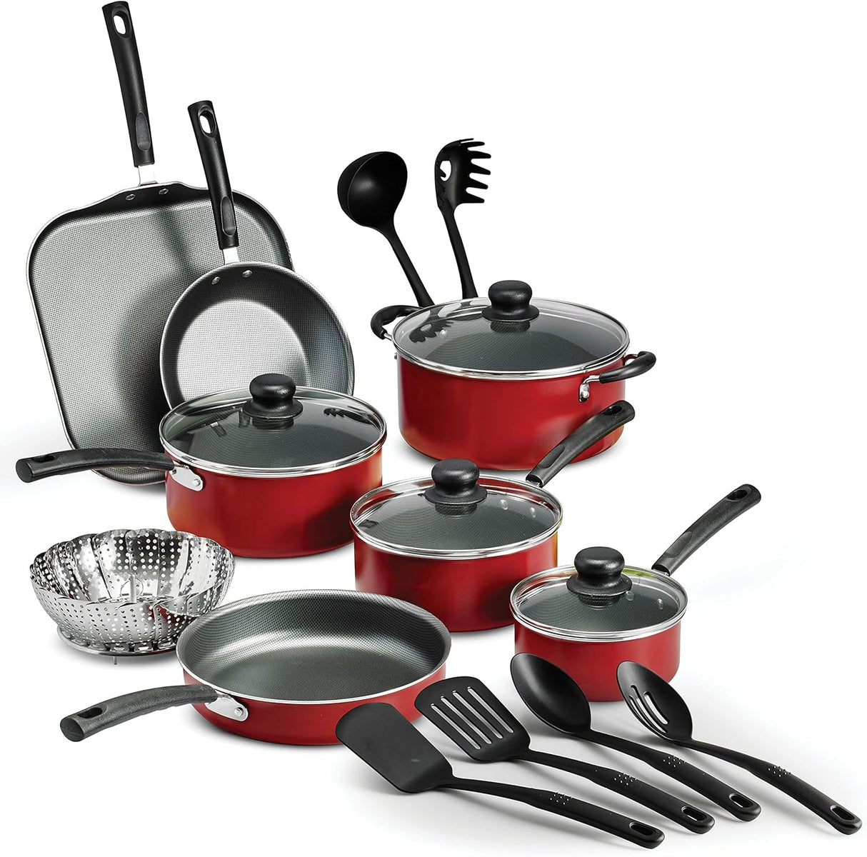 18-Piece Tramontina PrimaWare Nonstick Cookware Set, (Red)
