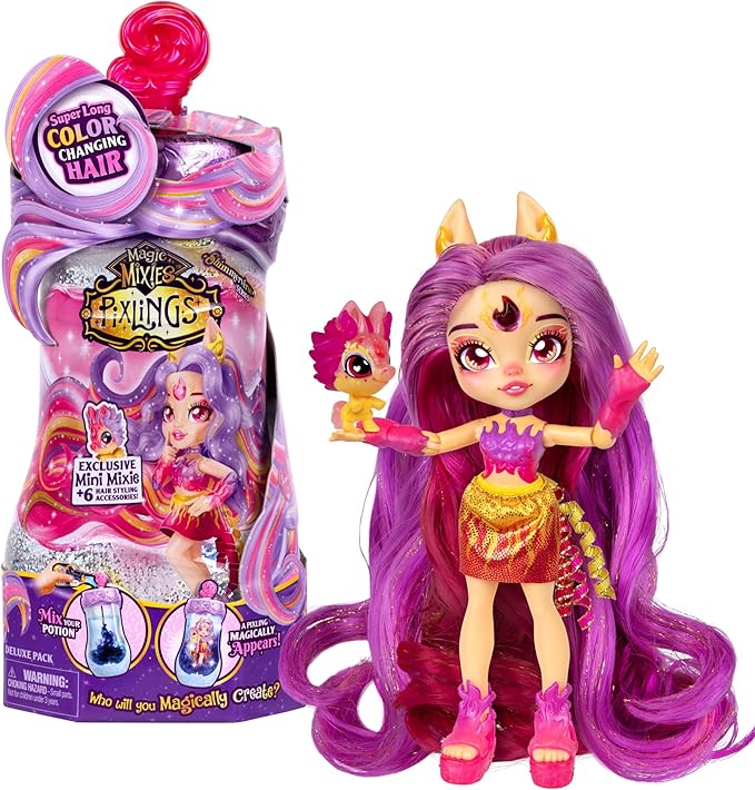 Magic Mixies Pixlings Deluxe Pack, Pippa The Firehorse, Shimmer Reveal, Create & Mix Potion That Magically Reveals 6.5" Pixling Doll Inside Potion Bottle - Exclusive Mini Mixies & 6 Hair Accessories (New)