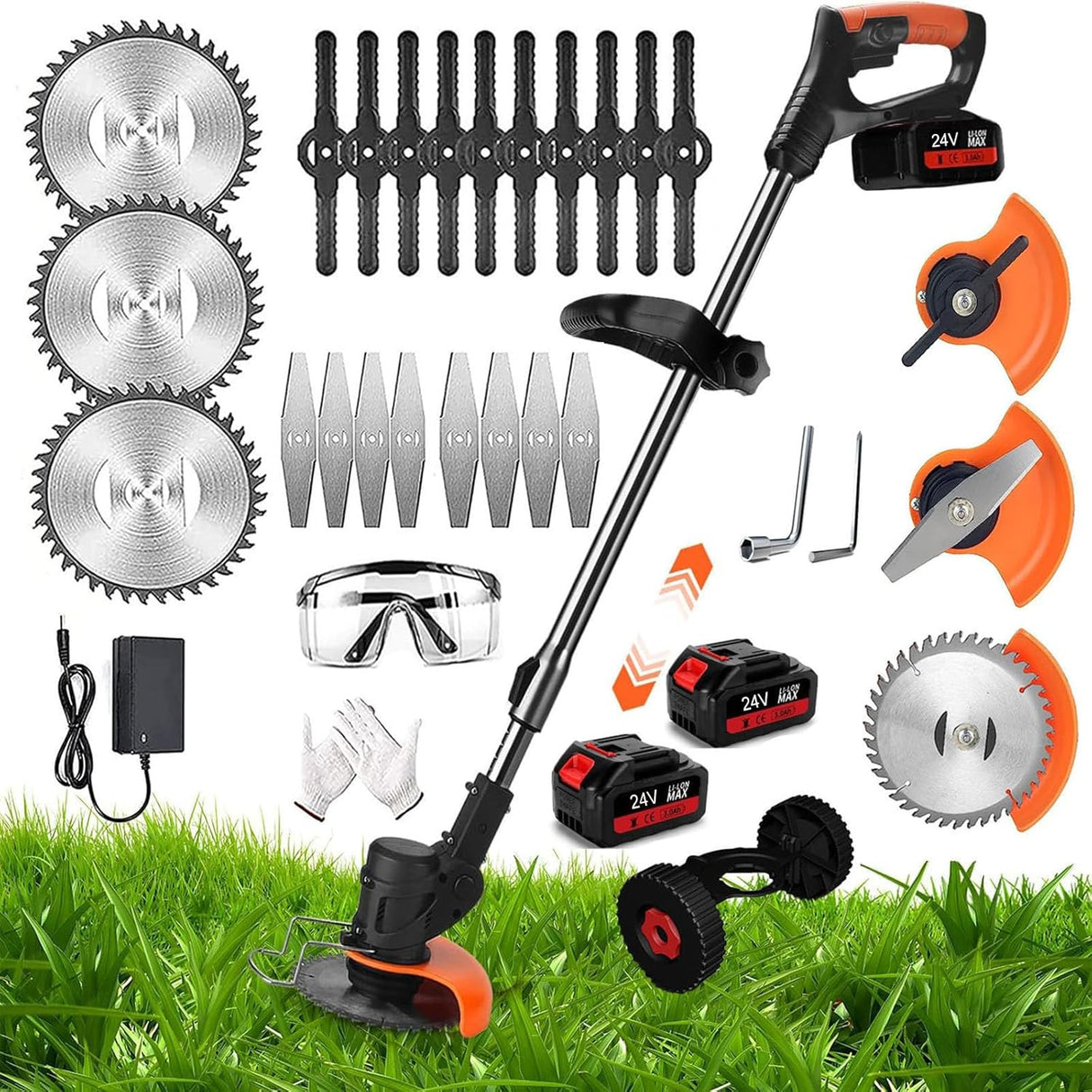 Cordless String Trimmer Electric Electric Weed Battery Powered 24v Weed Wacker 3-in-1 Cutting Tool Lawn Trimmer Edger Height Adjustable Low Noise Brush Cutter for Lawn, Yard, Garden, Bush (New Open Box)