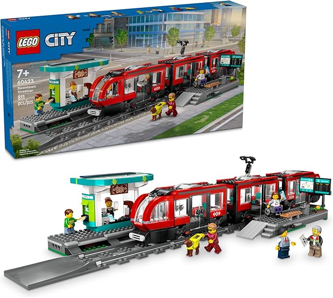 LEGO City Downtown Streetcar and Station Train Set - Kids Toy Train Building Set for Pretend Play & Imagination, Ages 7+ - Gift Ideas for Boys & Girls Birthdays - 60423(New Open Box)