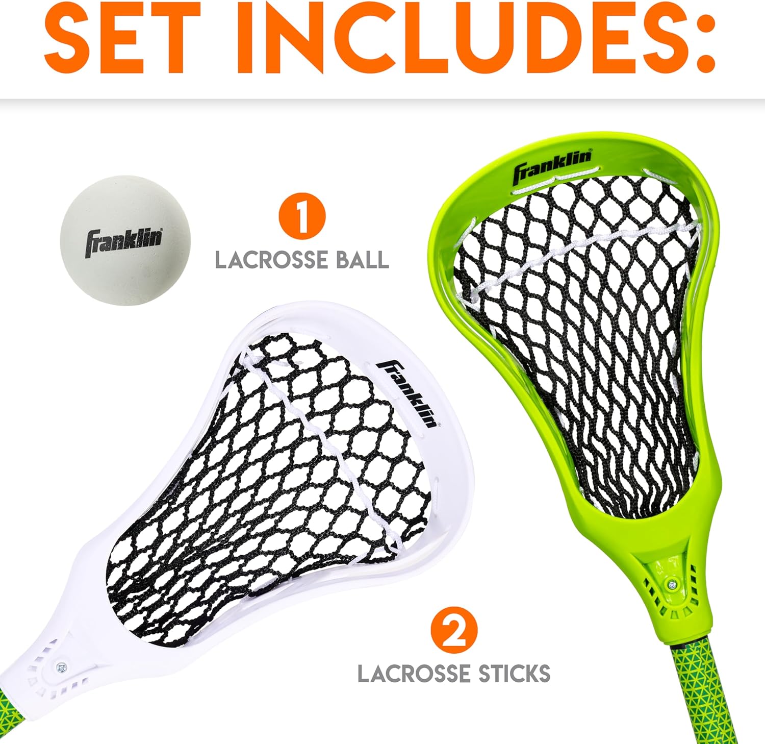 Franklin Sports Future Champs 2 Player Youth Lacrosse Sticks + Ball Set - Kids  GREEN