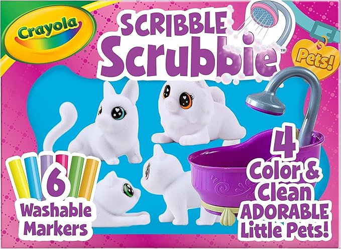 Crayola Scribble Scrubbie Pets Tub Set, Washable Pet Care Toy, Reusable Animal Toys for Girls & Boys, for Kids, Ages 3, 4, 5