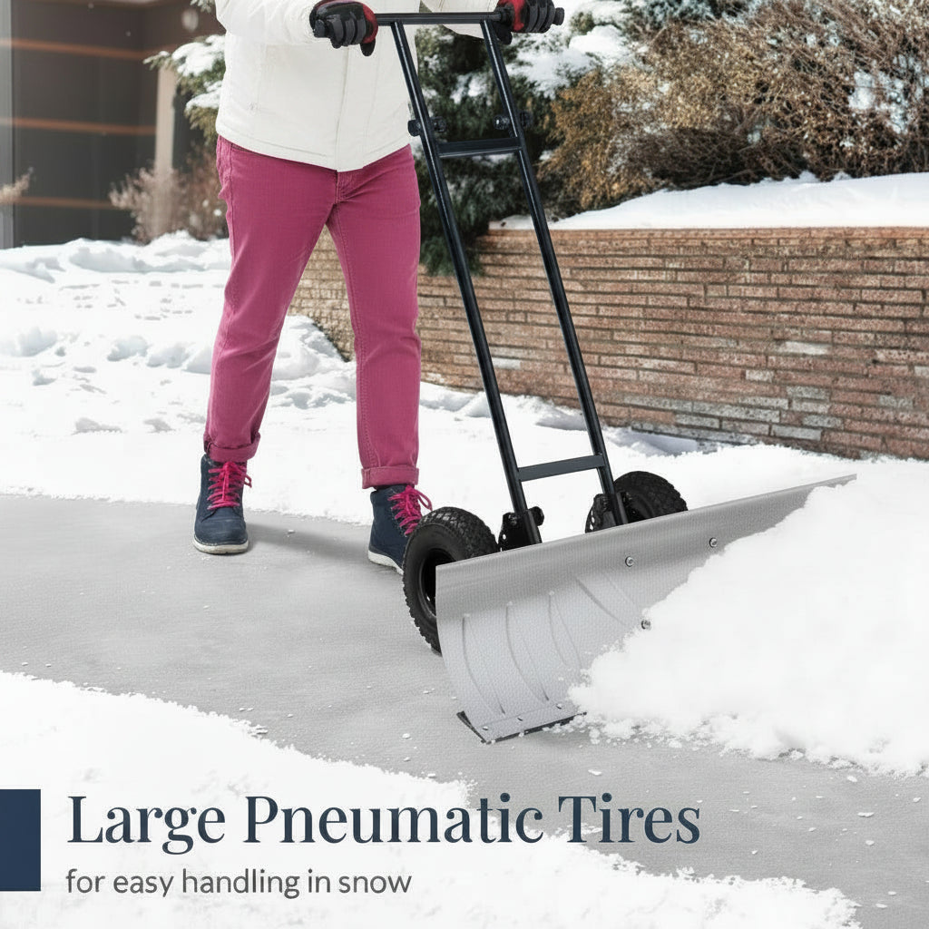 Best Choice Products - Galvanized Steel Blade 2-Wheel Snow Pusher w/ Adjustable Handle - 36in